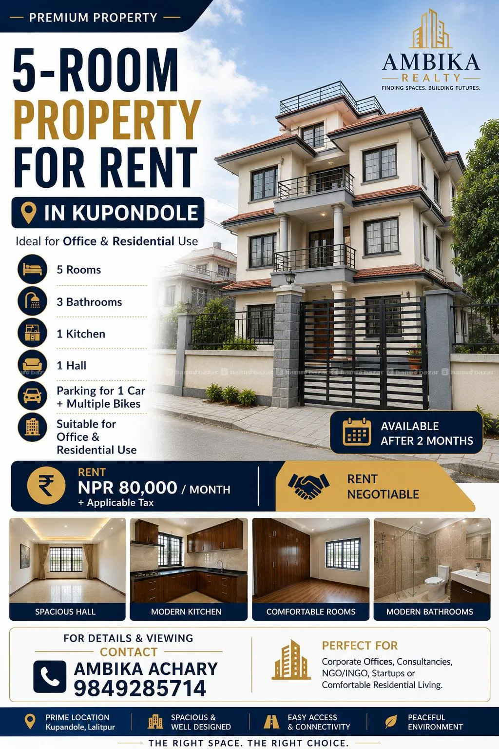 5-Room House for Rent in Kupondole (Office or Residential) — House for rent in Kupondole, Lalitpur