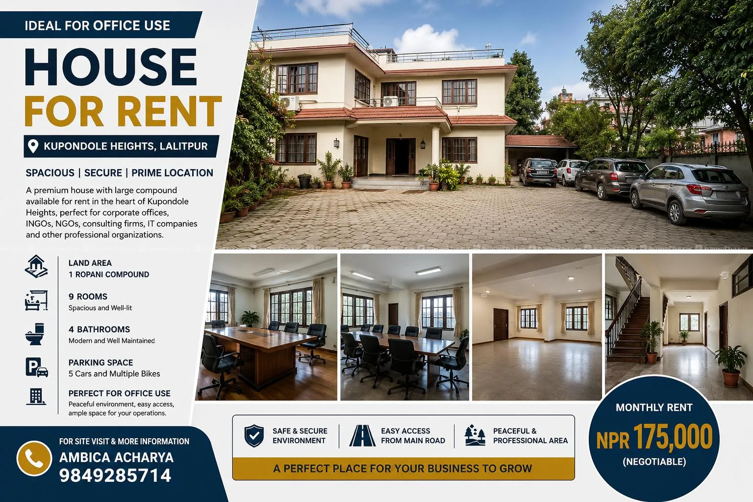 9-Room House on 1-Ropani Compound for Rent in Kupondole — House for rent in Kupondole, Lalitpur